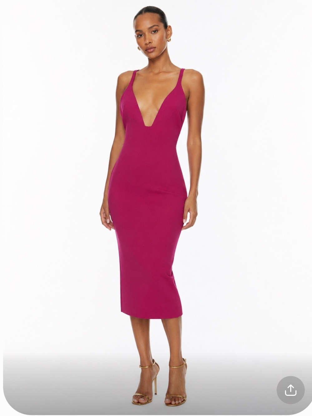 5a7 CINQ à SEPT Pink Magenta V-Neck Strappy Bodycon Midi Dress Side Slit Size 6